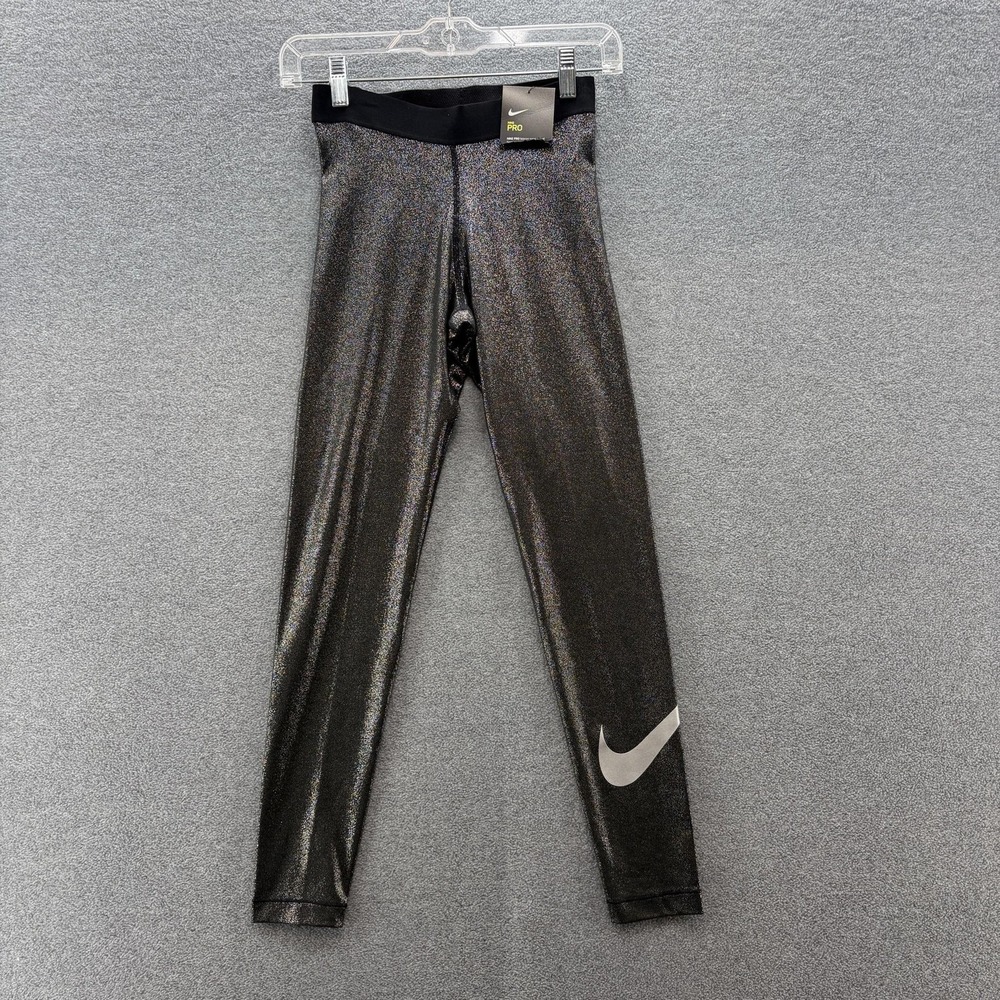 Nike Pro Leggings Womens Small Black Dri-FIT Shimmer Sparkle Ankle Training Run